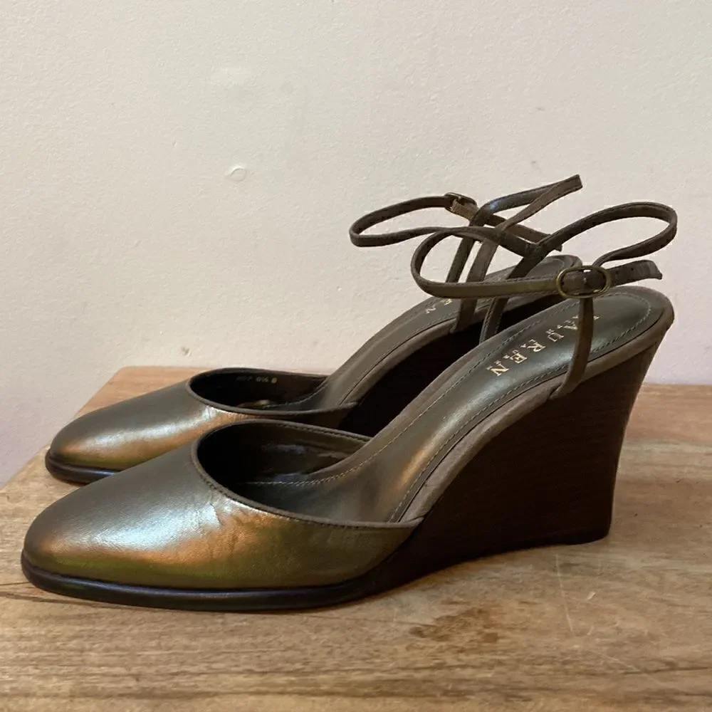 Lauren Ralph Lauren  Wedgem Leather Shoes Vintage Iredescent